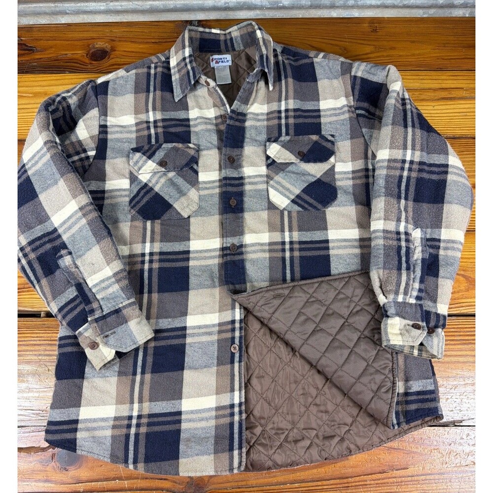 Vtg 90's Sports Afield Jacket Mens Large Plaid Quilt Lined Flannel Shacket Nice